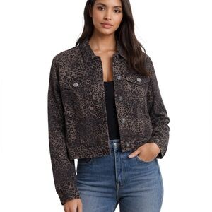 Nine West Leopard Print Cropped Denim Jacket